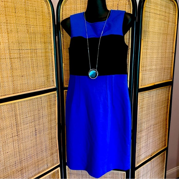 Tahari Dress Women's Medium knee length sleeveless Colorblock - Picture 2 of 8